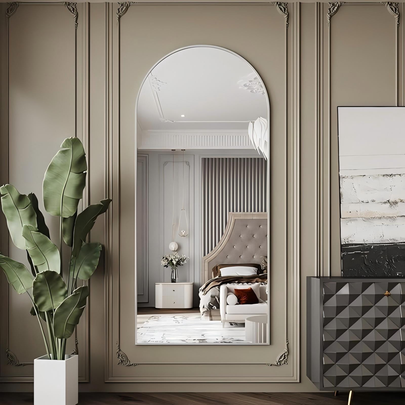Anyrose 71"x 26" Arched Full Length Mirror Floor Mirror with Aluminum Alloy Frame, Silver
