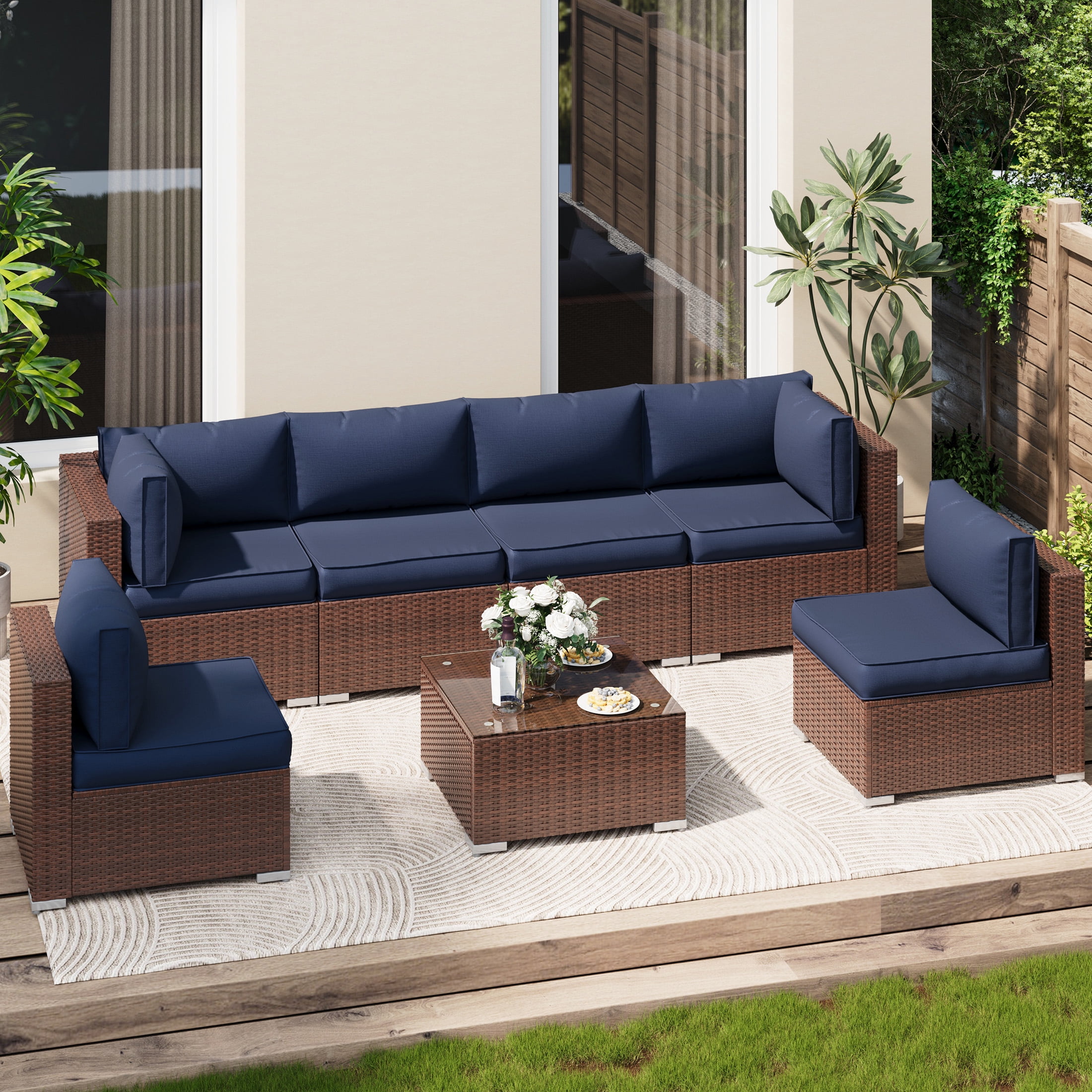 UDPATIO Outdoor Cushions, Patio Furniture Cushions, 4" Thick Replacement Outdoor Cushions, Patio Sofa Cushions with Water-Resistant Deep Seat Outdoor Couch Cushions(Navy Blue)
