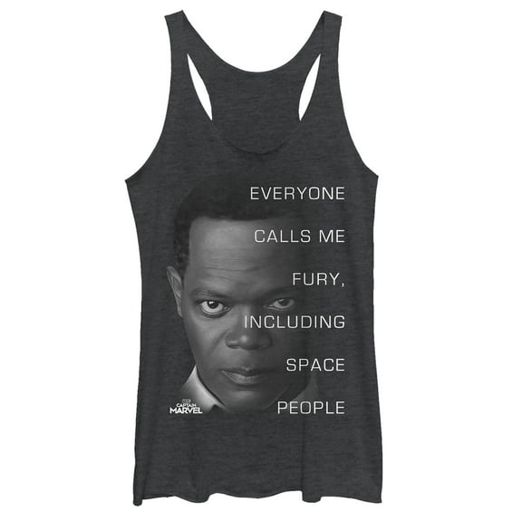 Women's Marvel Captain Marvel Everyone Calls Me Fury Racerback Tank Top Black Heather Large