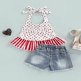 thumbnail image 2 of POINTERTECK 2 Pcs Infant Independence Day Outfits Girls Tie-up Ruffled Halter Tops Ripped Jeans Summer Clothing Sets, 2 of 6