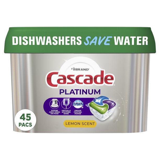Cascade Platinum Pods, ActionPacs Dishwasher Detergent, Lemon, 45 Ct