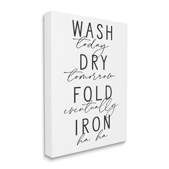 Stupell Industries Wash Dry Fold Iron Funny Laundry Phrases Minimal Text, 36 x 48, Designed by Lettered and Lined
