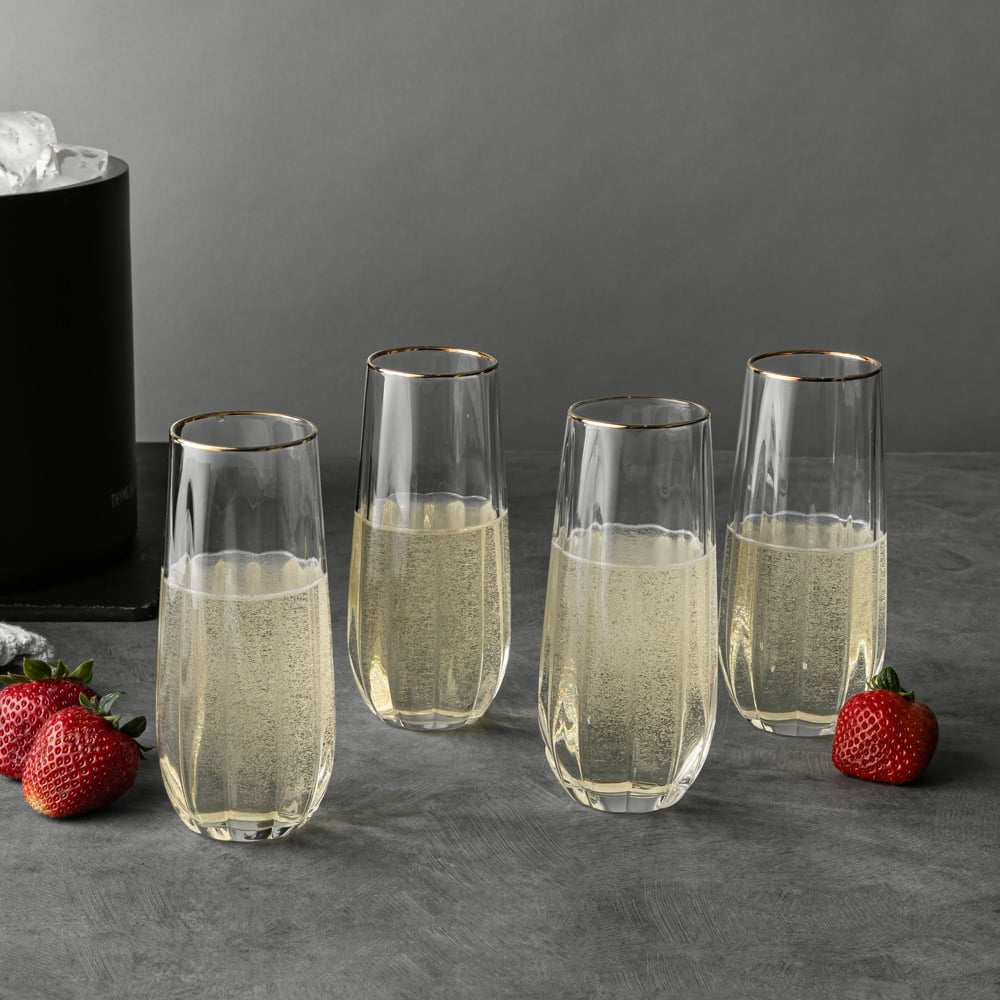 (2 pack) Thyme & Table 4-Piece Scalloped Stemless Flute Glass Set