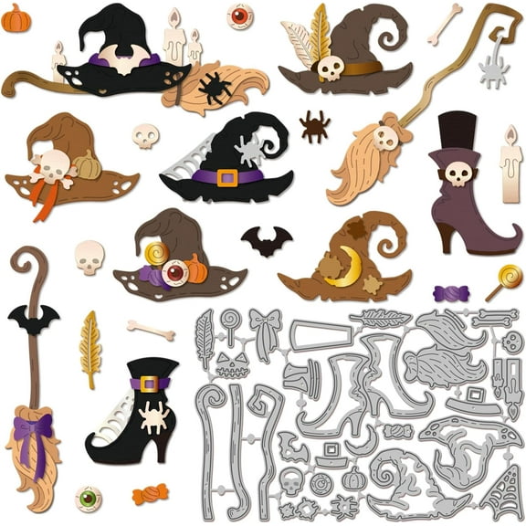 Witch Hat and Shoes Cutting Dies for Card Making Magic Broom Cut Die for DIY Scrapbooking Journal Embossing Paper Craft Decor