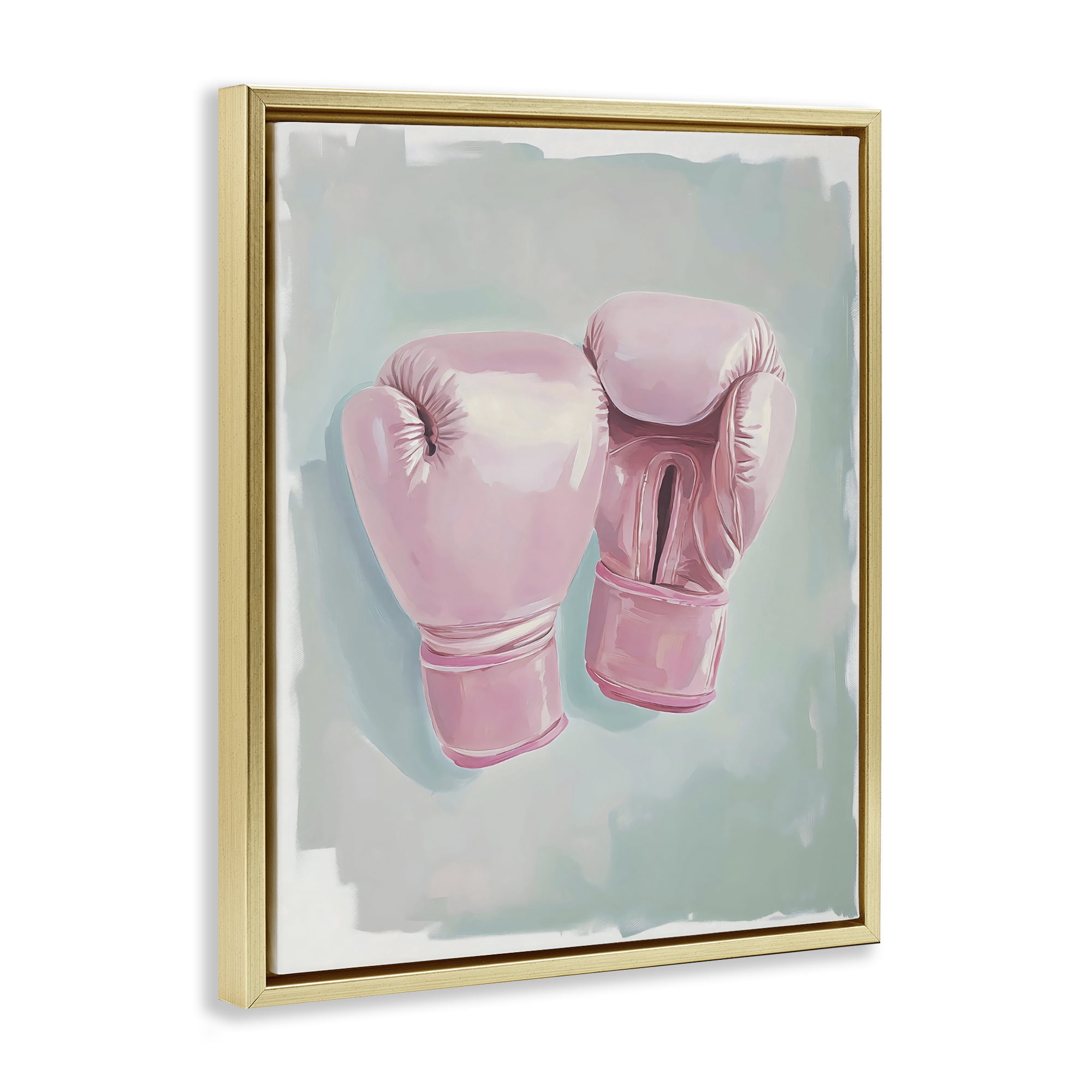 Stupell Industries Feminine Pink Boxing Gloves Gold Framed Floater Canvas Wall Art, design by The Prints Vibe