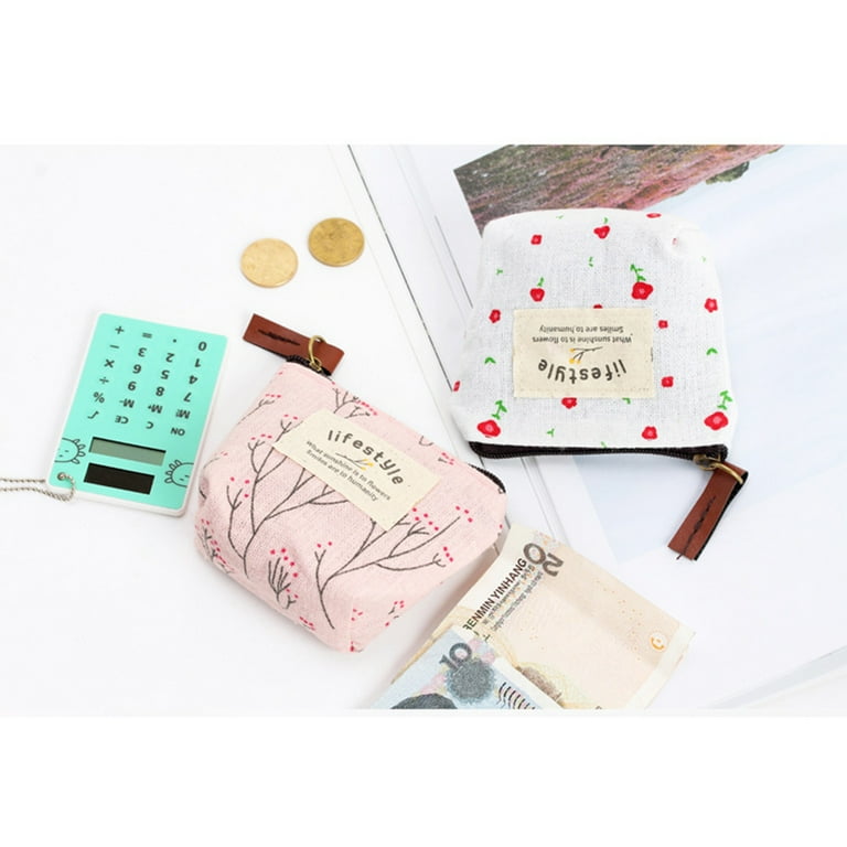 4Pcs Country Style Flower Canvas Coin Purse Zipper Wallet Coin