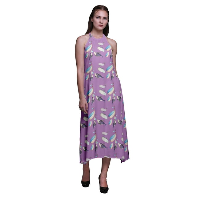 Bimba Robe Décontractée Longue Dos Nu à Col Halter pour Femmes Imprimée BeachDress-TTTG