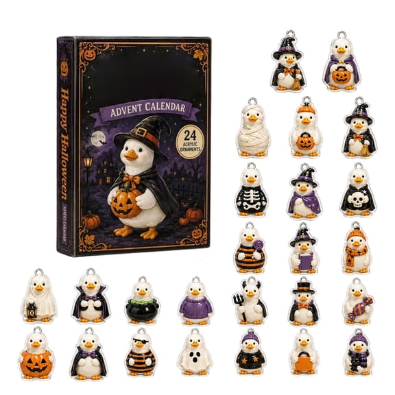 Halloween Advent Calendar 2025,24 Days Countdown with Daily Surprises 24 Pcs Halloween Duck 2D Acrylic Hanging Charms,Spooky Duck Ornaments, Halloween Decor and Party Displays