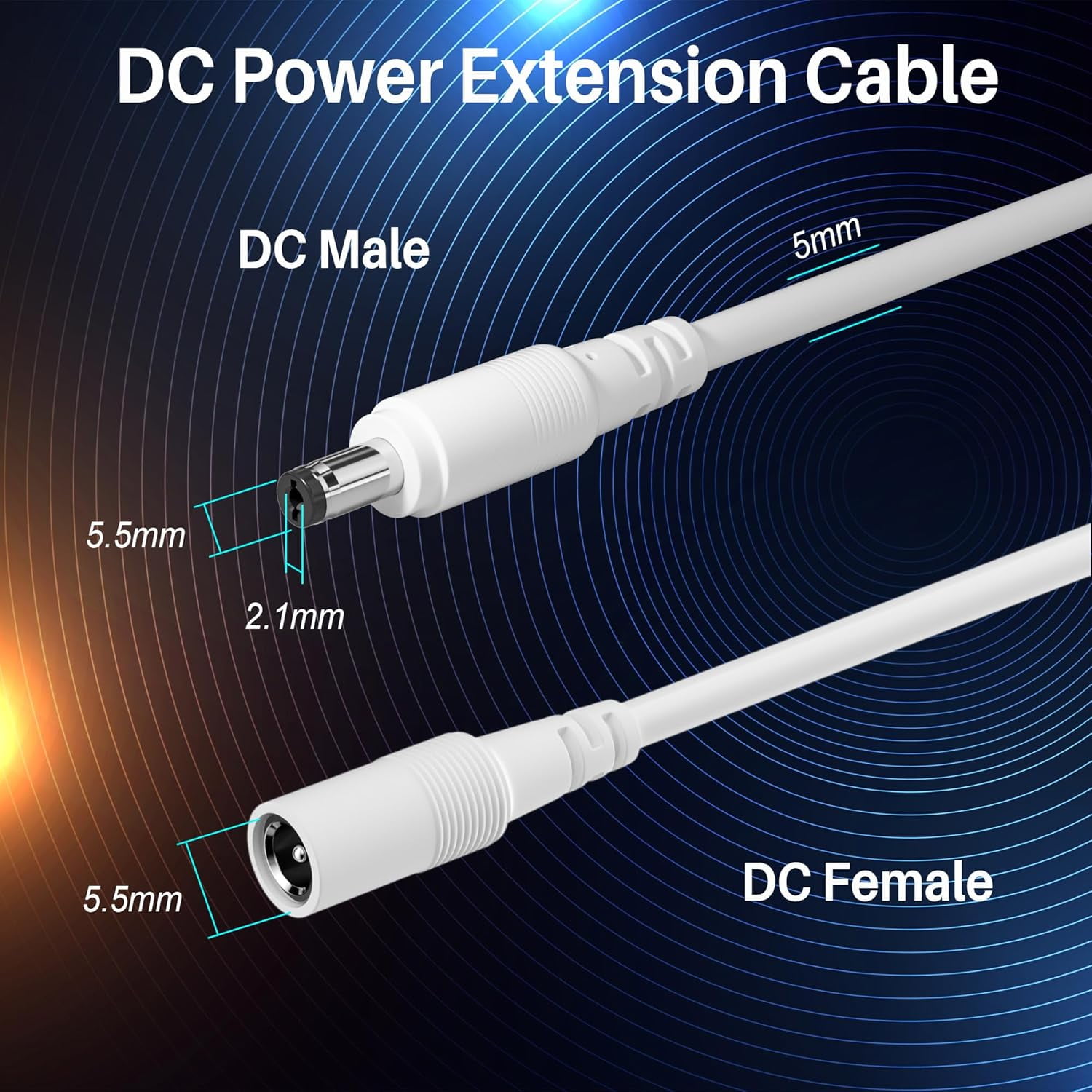 JJEAN-12V DC Power Extension Cable 30FT (2-Pack), Outdoor & Indoor, 5.5mm x 2.1mm 5521 Male to Female, Waterproof Double Jacket, UV Resistance, for CCTV Security Camera, IP Network, DVRs, LED Strip,