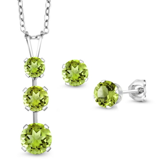 Gem Stone King 925 Sterling Silver Green Peridot Pendant and Earrings Jewelry Set for Women (2.95 Cttw, Gemstone August Birthstone, with 18 inch Chain)