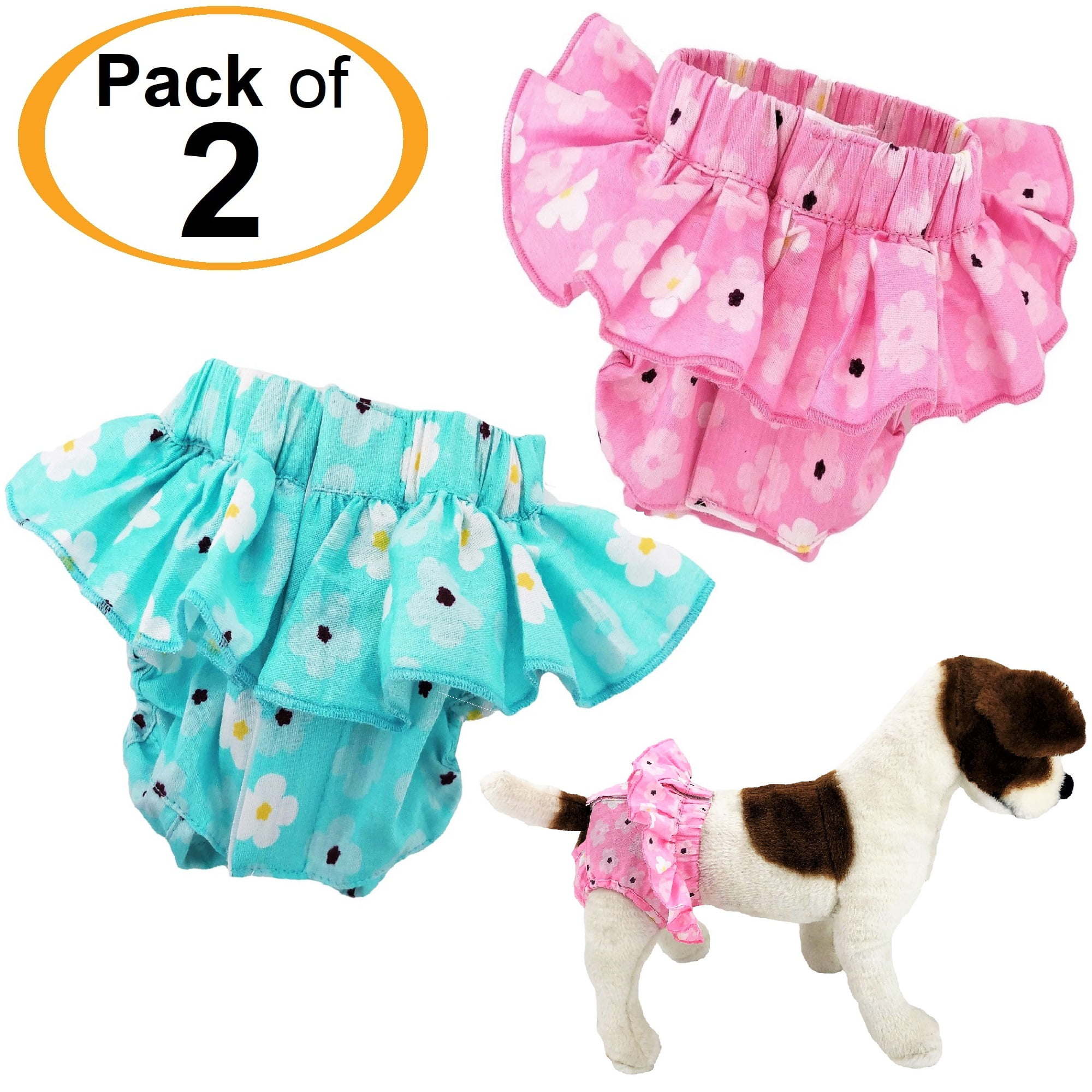 PACK of 2 Dog Diapers Female SKIRT Ruffle Sanitary Pants Cotton For