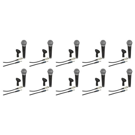 (10) Samson R21S Dynamic Handheld Microphones Mic Clips Cables 3.5mm adapters
