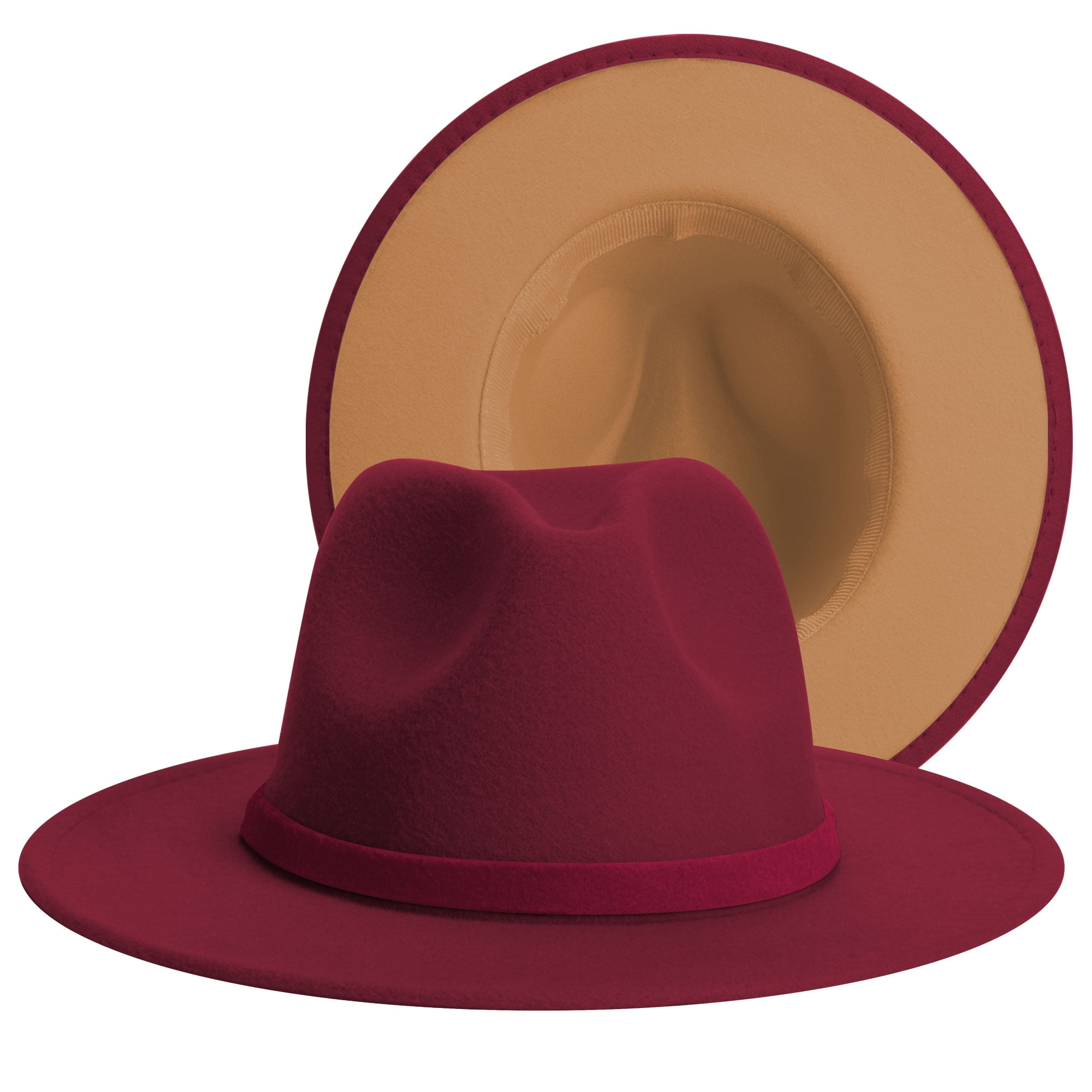 Womens Felt Fedora Hats Two Tone Wide 
