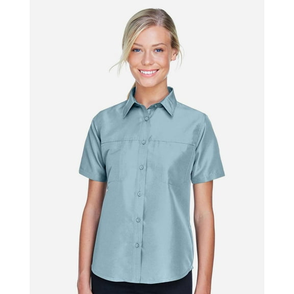 Harriton M580W Women's Key West Short Sleeve Performance Staff Shirt-Cloud Blue-L