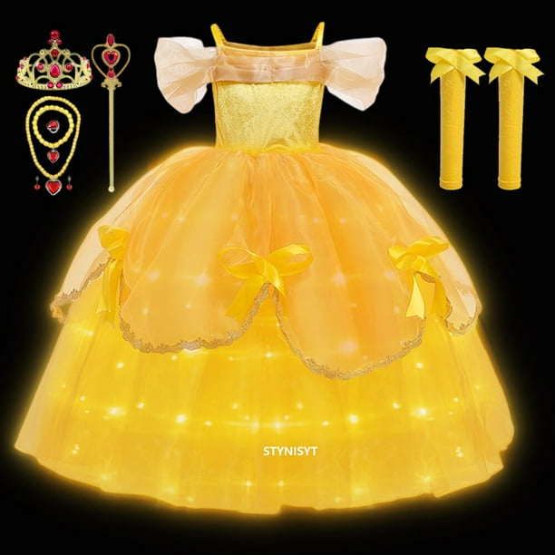 Vestido de princesa bella para ninas ropa de fiesta de La Bella y La Bestia disfraz de corona con palo magico 2023 Walmart en linea