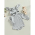 thumbnail image 3 of Wassery Infant Baby Girls Easter Rompers Solid Color Rabbit Ear Hood Long Sleeve Jumpsuit  Newborn Bodysuits My 1st Easter Clothes 3-24M, 3 of 8