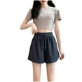thumbnail image 2 of Mqqzkk Womens Sweat Shorts Knit Pits Stripe Shorts Casual Comfy Drawstring Waist Running Shorts with Pockets, 2 of 4