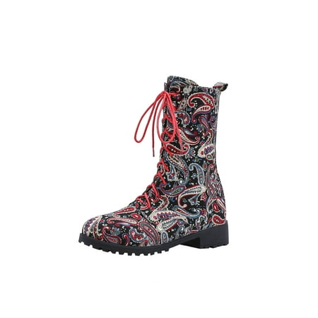 

Boots for Women Autumn and Winter Boots Low Heel Lace Round Toe Ladies Short Boots