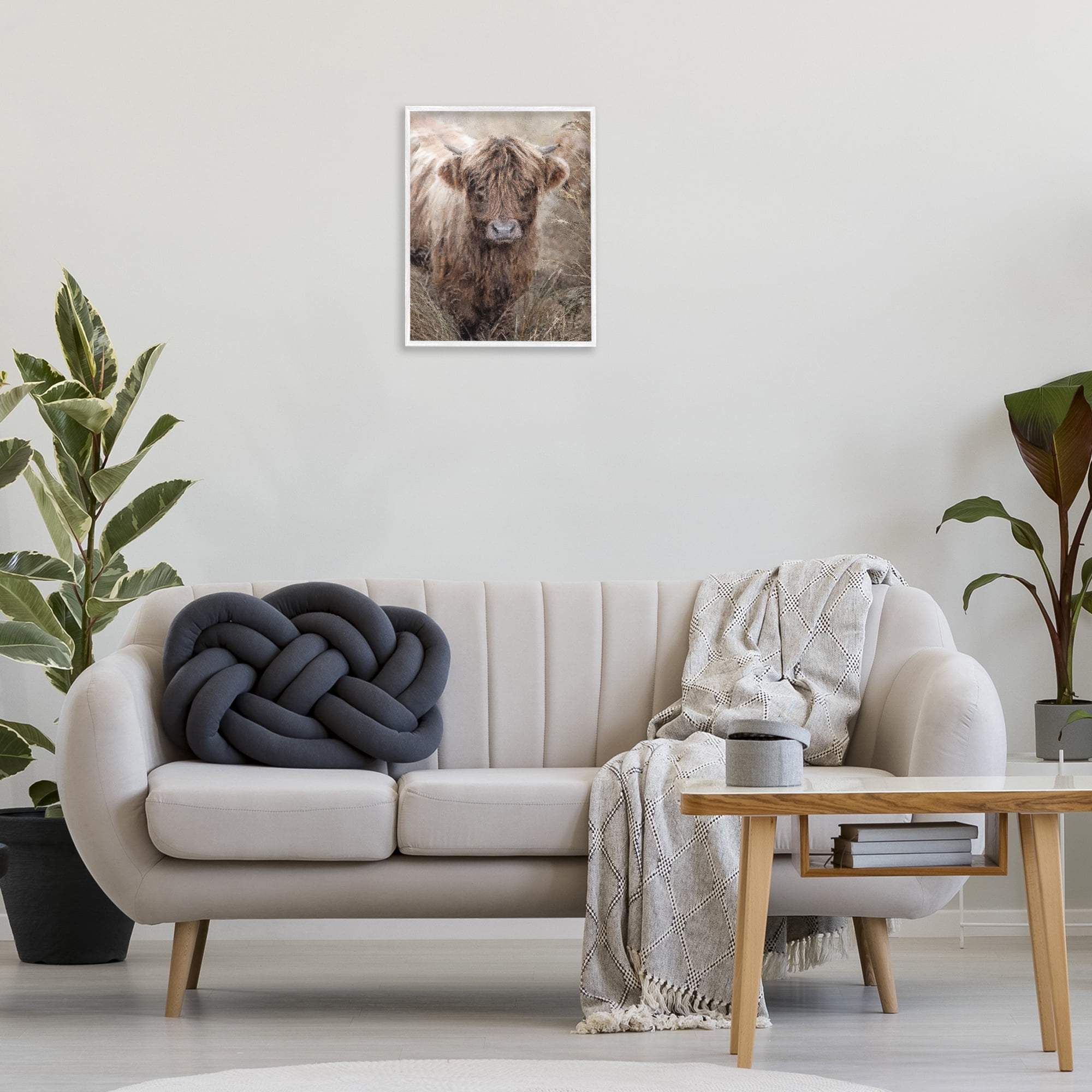 Stupell Industries Baby Cattle with Reeds Animals & Insects Painting White Framed Art Print Wall Art, 16 x 20