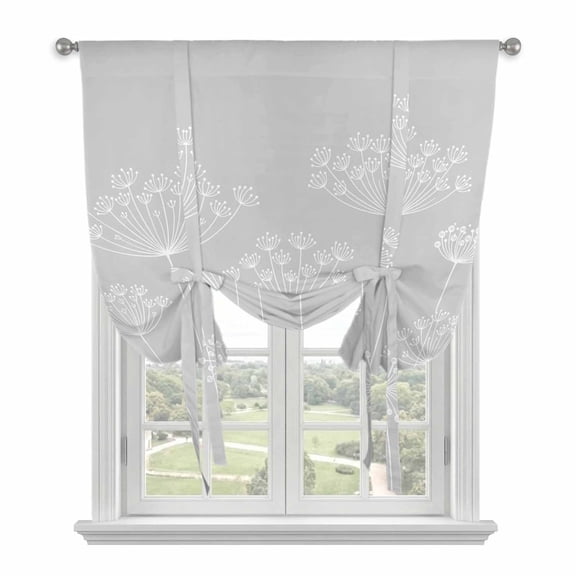 Grey Dandelion Balloon Curtains for Living Room/French Door, Spring Modern Minimalist Country Flower Tie Up Curtains 63 Inch Length Energy Saving Kitchen Curtains Shades for Windows 42"x63"