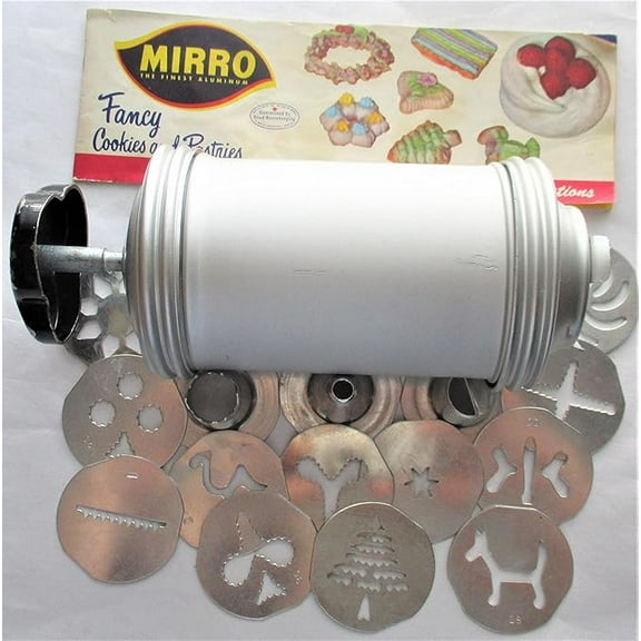 VINTAGE-Mirro Cooky [Cookie] and Pastry Press-Complete with press, 3 tips, 12 cookie designs and Original Recipe Booklet