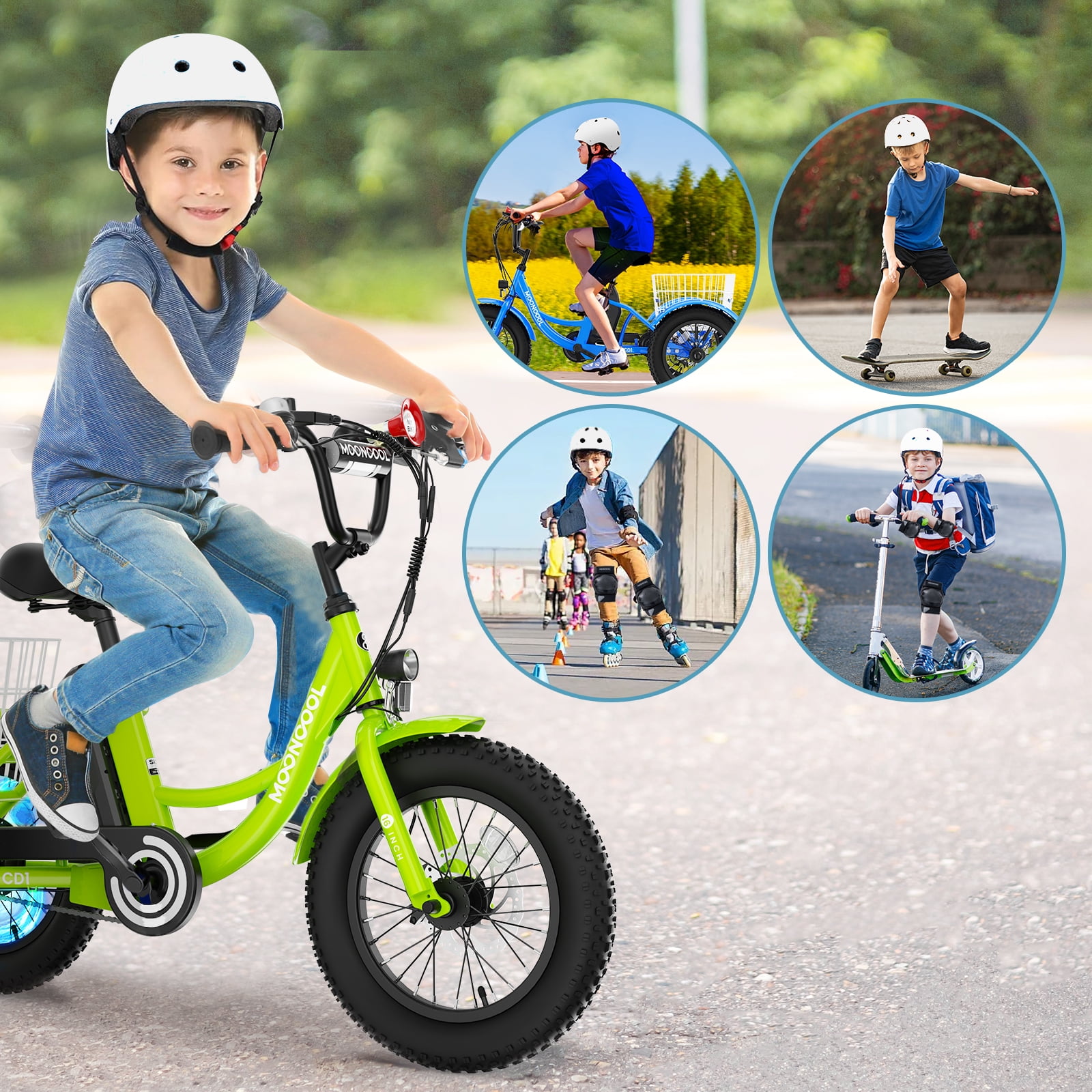 MOONCOOL Bike Helmets Protection Gear Set for 3~14 Years, Bicycle Helmet Knee Pads Elbow Pads Wrist Guards, Adjustable Helmet, Bicycle Scooter Roller Skate