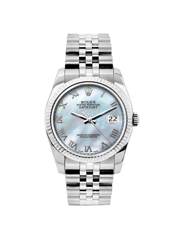 Pre-Owned Rolex Datejust 26MM 6916 Blue Mother of Pearl Roman Dial Fluted Bezel Stainless Steel Jubilee Bracelet