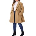 thumbnail image 4 of Agnes Orinda Women's Plus Size Coat A Line Notched Lapel Double Breasted Long Peacoat with Pockets 3X Camel, 4 of 6