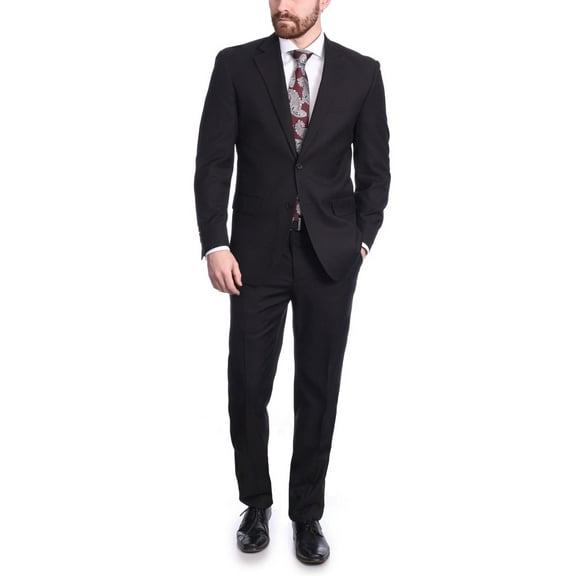 Raphael Men's Regular Classic Fit Solid Black 2 Button Mens Wool-touch Suit