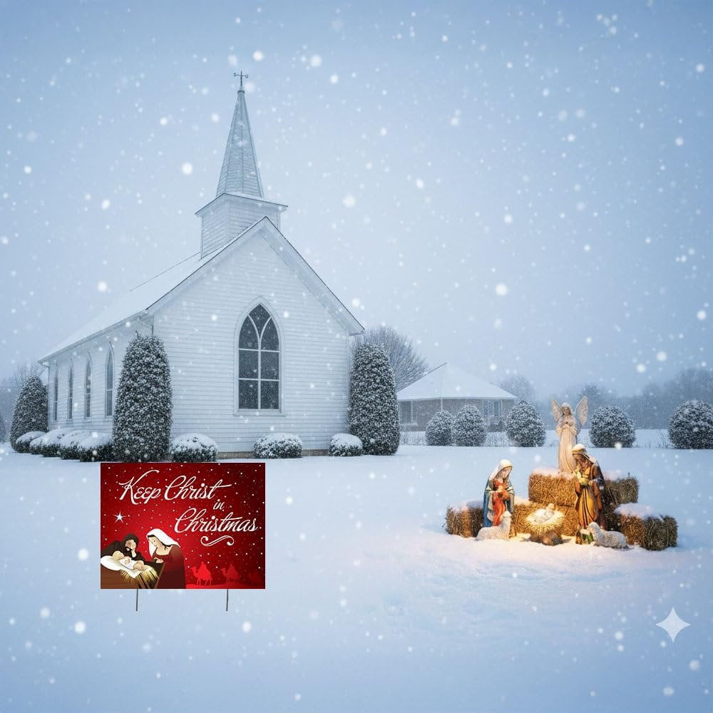 Keep Christ in Christmas Sign Christmas Outdoor Decorations Double Sided Yard Lawn Signs with Metal Stand Decor for Church - Home - Business Stores 18 x 24 Red