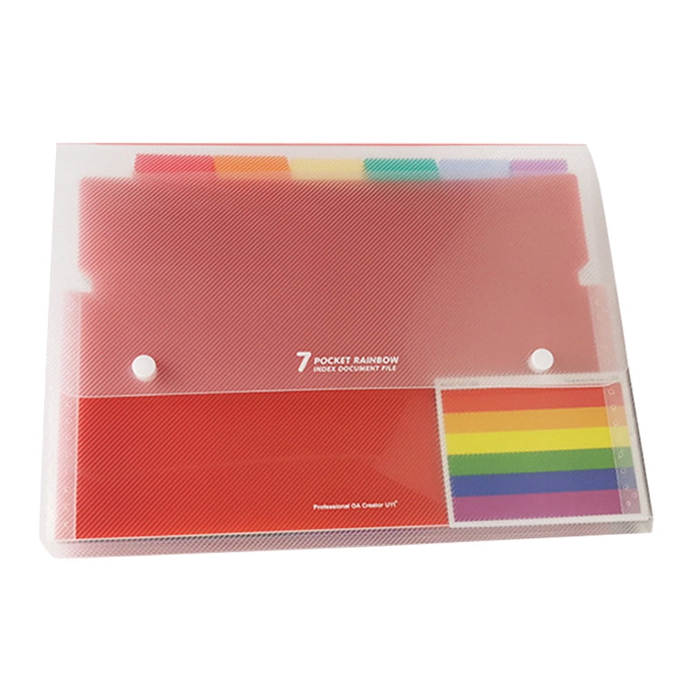 7 Pockets File Folder with 2 Buttons Rainbow Document Folders Expandable Folder Bag Portable