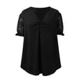 thumbnail image 4 of HXWCHs Women's Solid Cropped Crewneck T-shirt Elegant Glitter Lace Collar Short Sleeve T-Shirt Fashion Casual Blouse top with Rhinestone Details S Black, 4 of 8