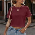 thumbnail image 2 of BODOAO Women's Crop Tee Shirts Crewneck Short Sleeve T-Shirts Pack Summer Casual Solid Slim Fit Active Workout Basic Plain Crop Tops Everyday Streetwear Apparel Wine 2XL, 2 of 7