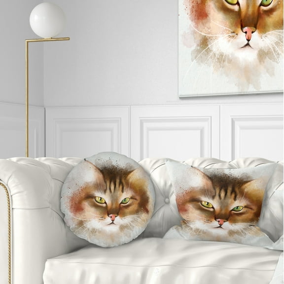 Designart Bold Brown Cat Watercolor Sketch - Animal Throw Pillow - 12x20