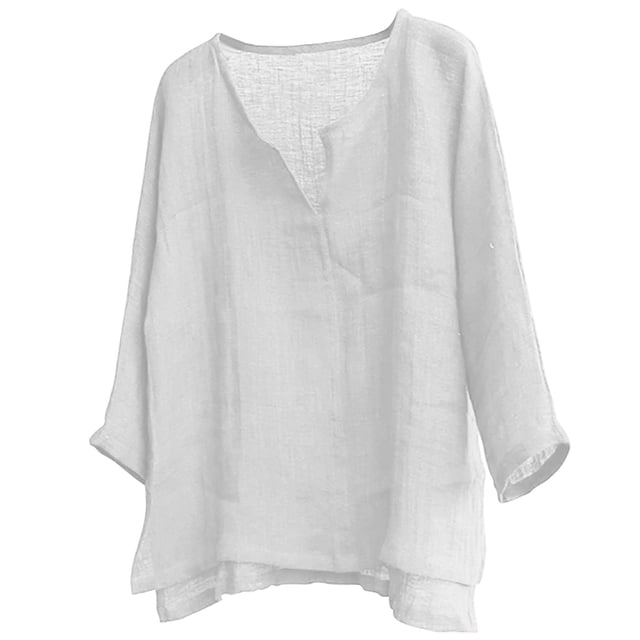 Pompotops Blouse d'Été pour Hommes à Manches Longues Col en V Confortable et Ample en Solde