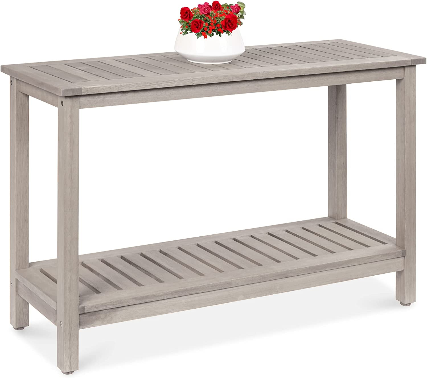Eucalyptus 50'' Gray 2-Shelf Indoor/Outdoor Console Table with Storage