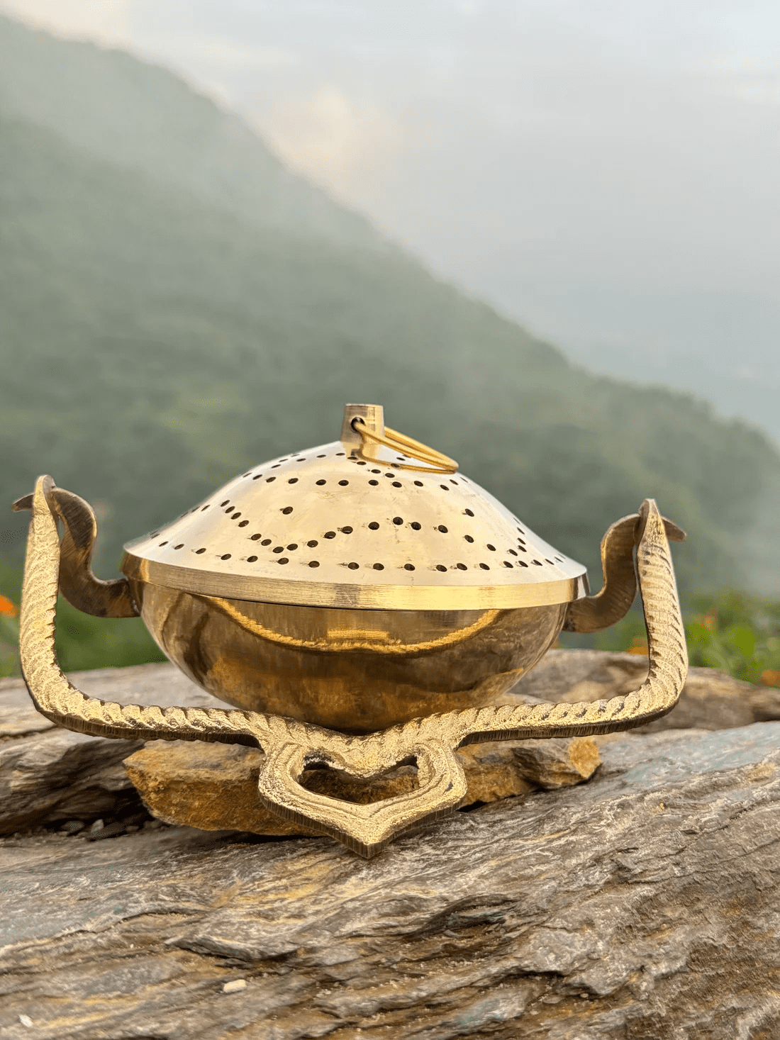 NamasteHimalayas Handcrafted Brass Loban Burner – Incense Holder for Puja & Meditation