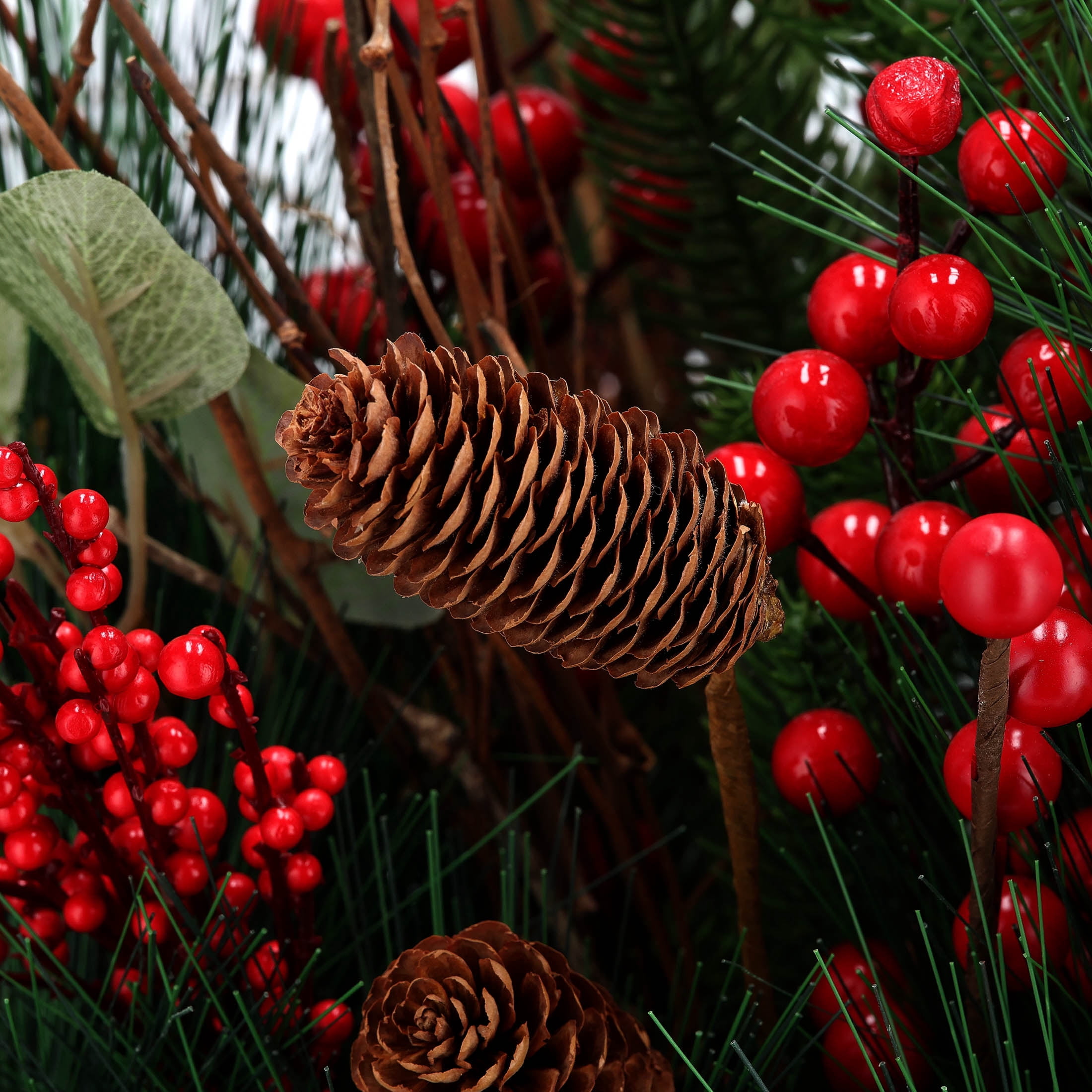 My Texas House Greenery and Berries Christmas Arrangement in Pot, Red/Green/Black, 30"