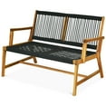 thumbnail image 3 of Gymax Wooden Rope Bench Loveseat Patio Garden Outdoor w/ Backrest & Armrest Black, 3 of 6