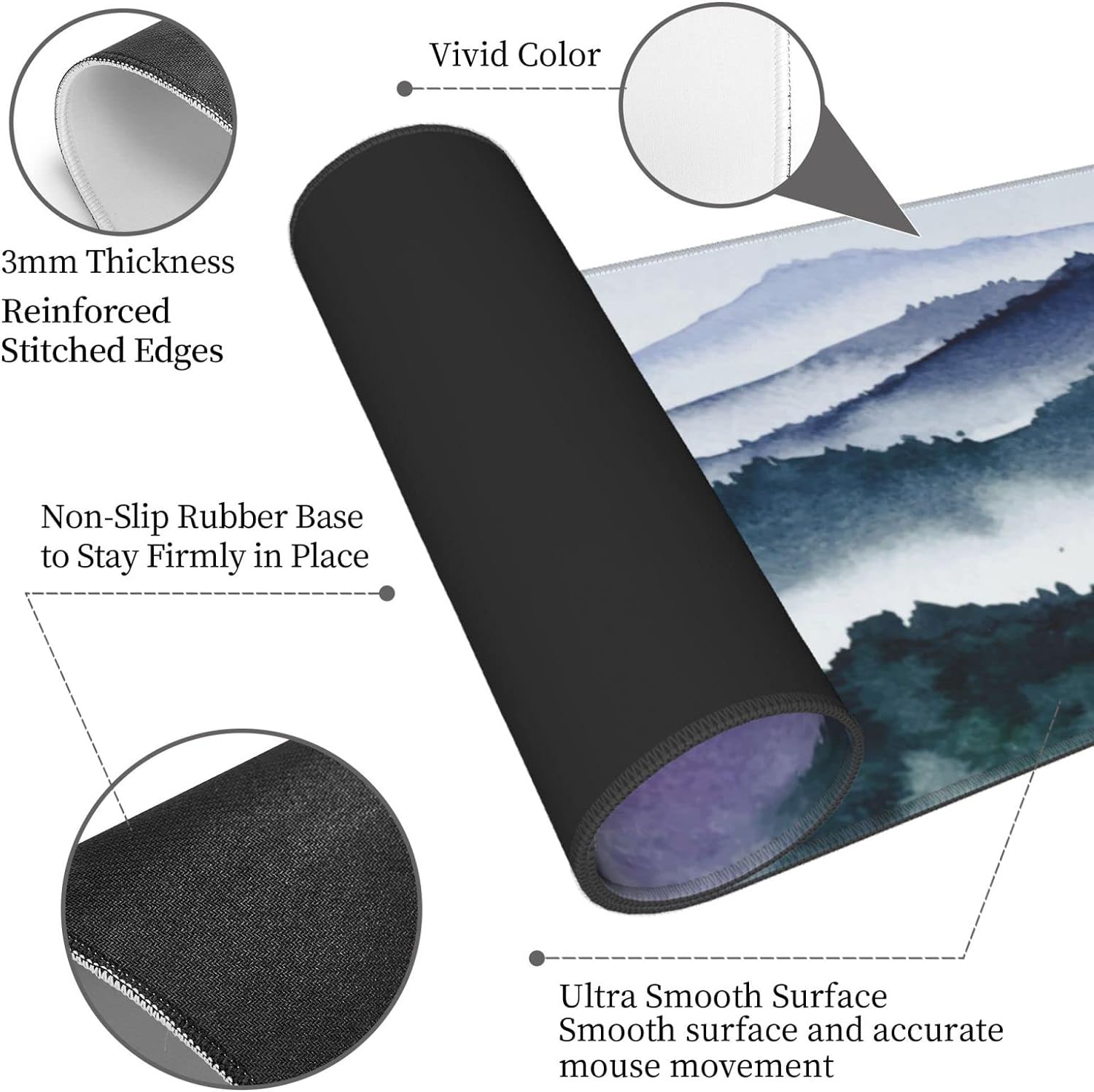 Forest Mountain Bird Fog Landscape Mouse Pad Long Extended XL Mousepad Desk Pad Gaming Pc Desktop Large Rubber Mice Pads Stitched Edges 31.5'' X 11.8''