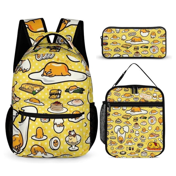 Gudetama Three-Piece Backpack Set: Includes A High-Quality Backpack Lunch Bag And Pencil Case One size