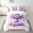 thumbnail image 2 of Manfei Romantic Rose Adult Bedding Comforter Set 7pcs, Plum Flower Floral King Bedding Sets, Art Watercolor Reversible Bed Sheets, Breathable Home Decor, 2 of 7