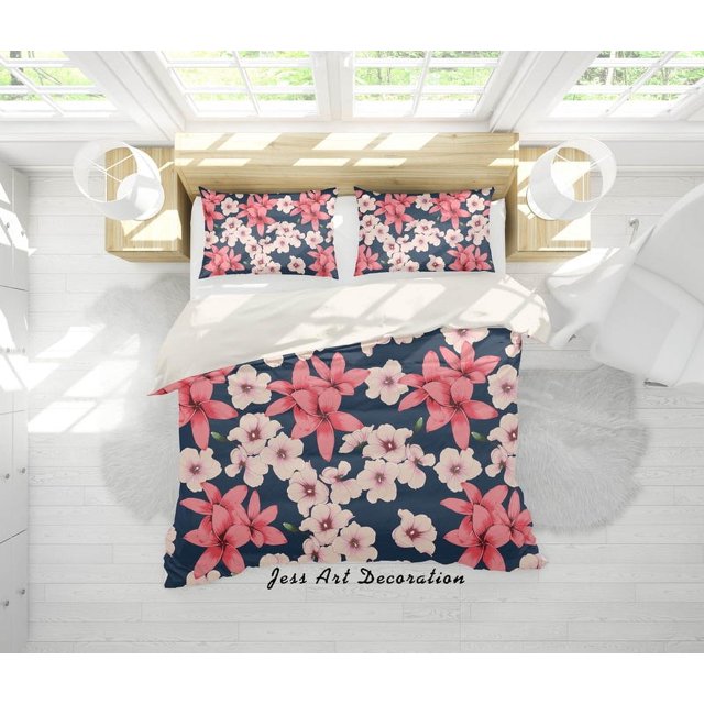 3D Rosa Rojo Floral Funda de edredón Juego de ropa de cama Fundas de almohada 84