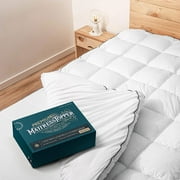 King Cooling Mattress Topper, Pillow-Top Optimum Thickness, Soft 100% Cotton Fabric, Breathable & Plush Quilted Down-Like Fill, Snug Deep Pocket fit White