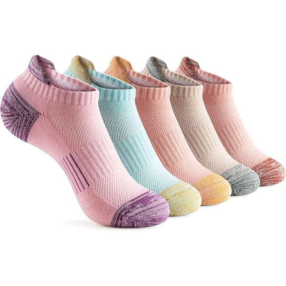 5-Pairs Breathable Cushioned Ankle Socks, No-Show Athletic Running Socks with Arch Support, for Women Sports & Daily Wear