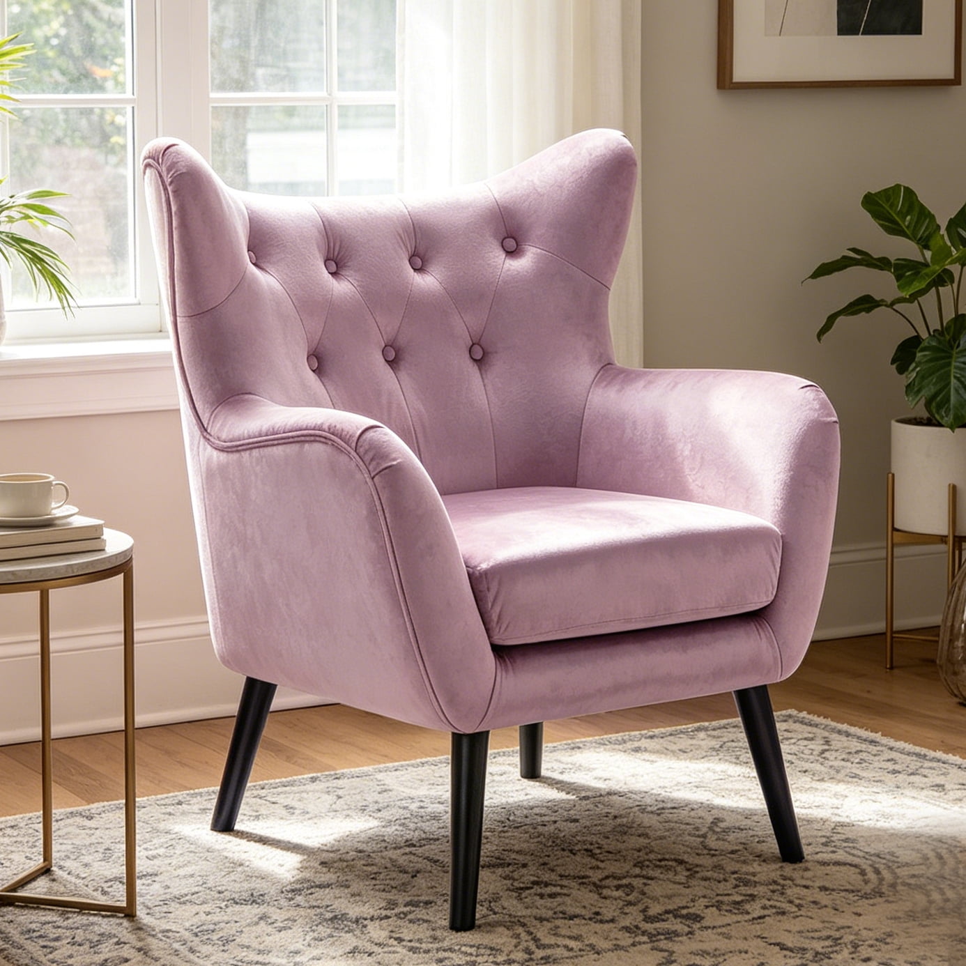 Gewnee 32.68"Velvet Accent Chair,Modern Tufted Armchair with Ergonomic Back,Comfortable Chair for Living Room,Bedroom or Office.Pink