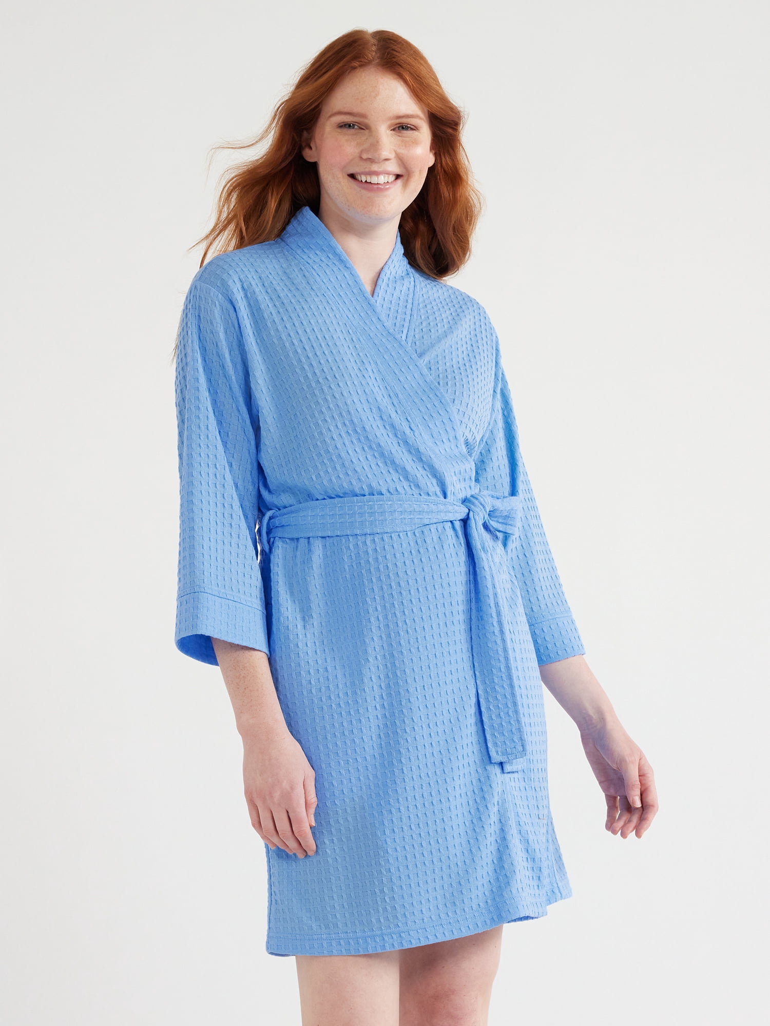 Joyspun Women’s Waffle Kimono Robe, Sizes S to 3X