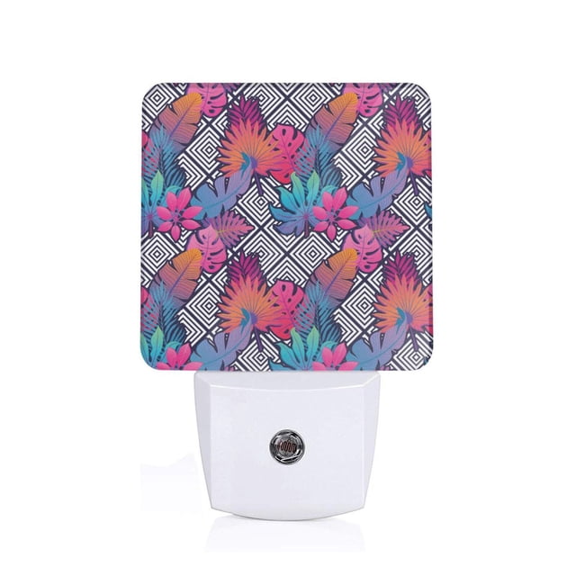 Fotbe Tropical Leaves Luz Nocturna LED, Luz de Noche con Sensor de Luz Natural de Anochecer a Amanecer, Se Enchufa a la Pared, Blanco Cálido 0.5W-US