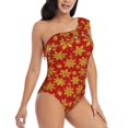 thumbnail image 3 of Sikiie Christmas With Gold Snowflakes Print Women One Piece Swimsuits Tummy Control One Shoulder Bathing Suits Ruffle Swimwear, From S to XXL-Medium, 3 of 6