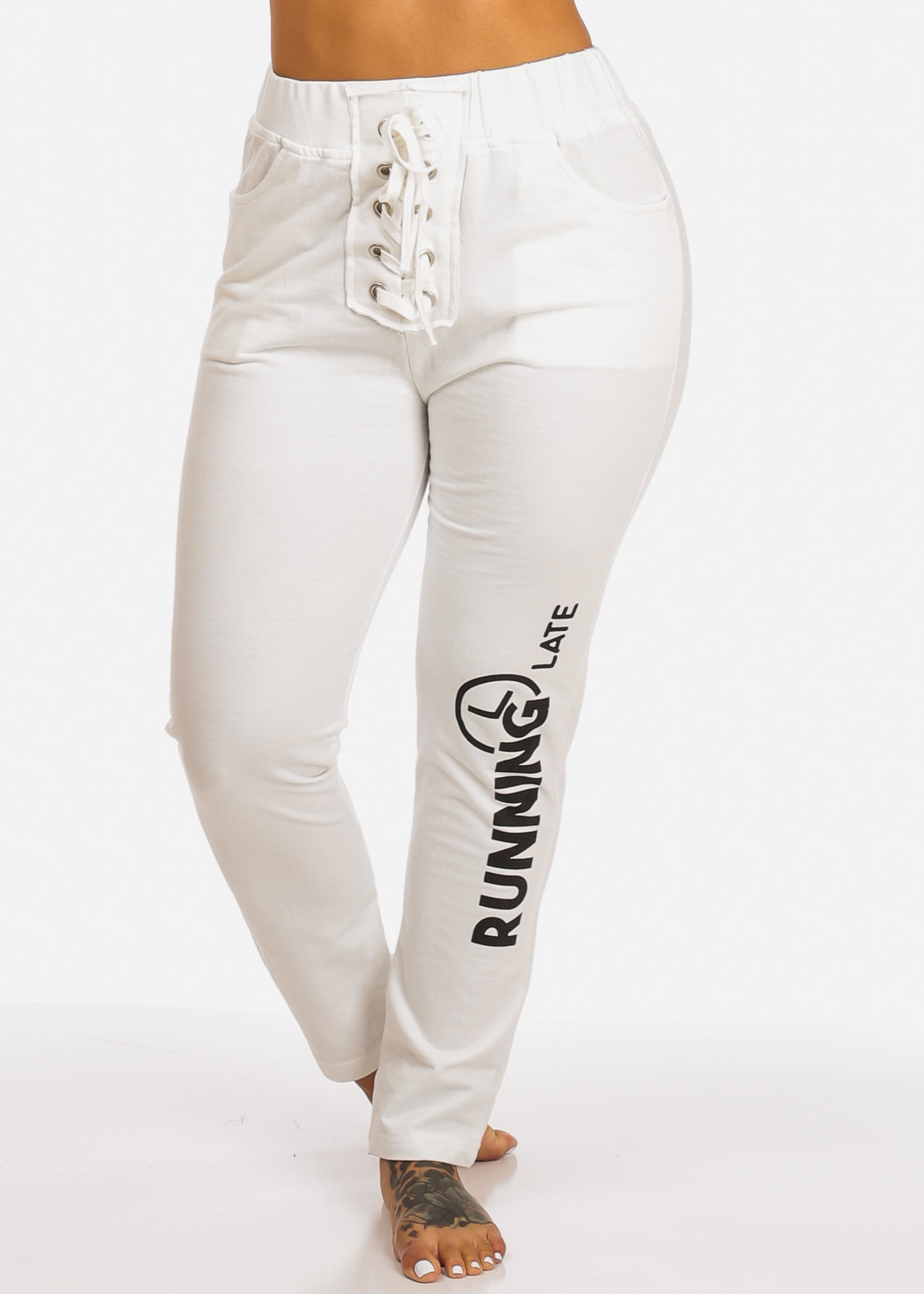 red and white jogging pants